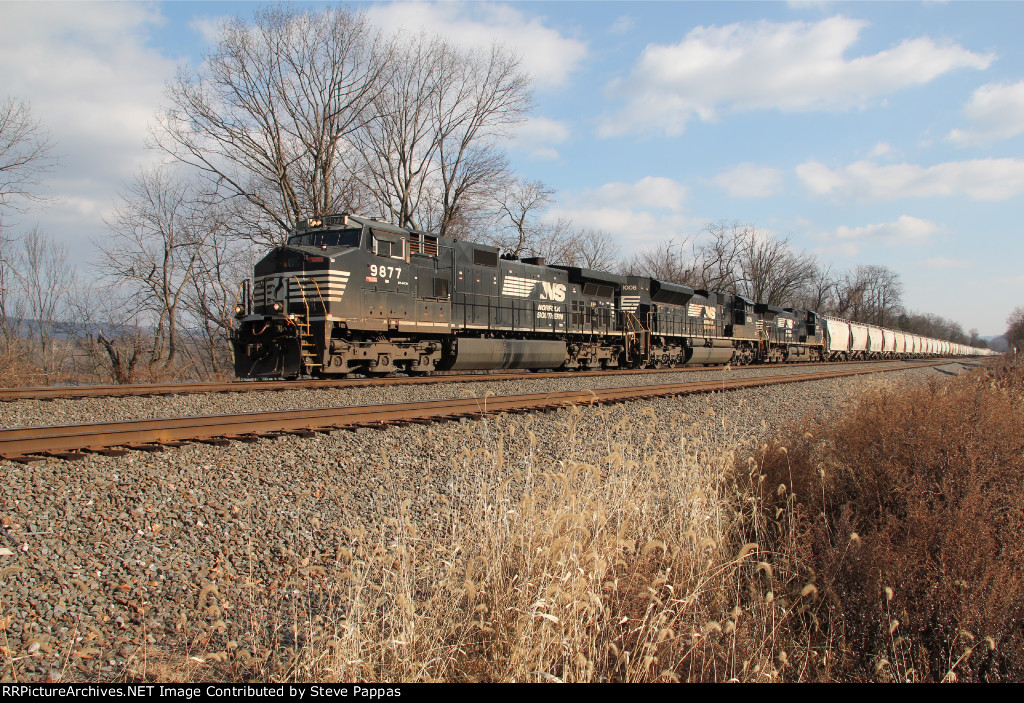 NS 9877 takes train 11V past Milepost 116